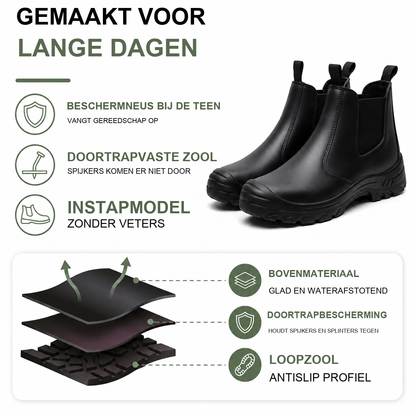 Werkschoenen Heren - Beschermkap en Doortrapvaste Zool - Instapmodel