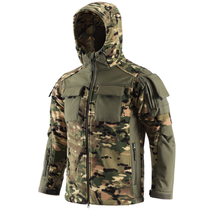 Heren fleecevest tactisch met capuchon in camouflage
