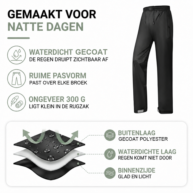 Regenbroek - Waterdicht - met Reflecterende Streep