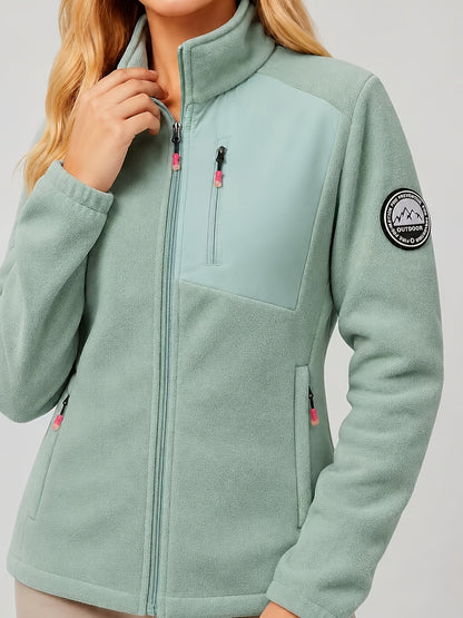 Dames fleece jas met opstaande kraag en drie ritszakken