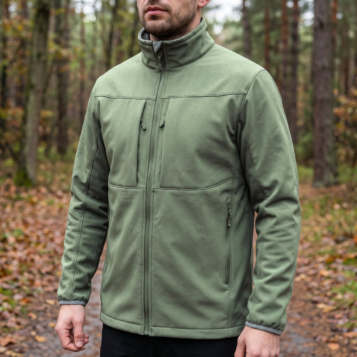 Softshell jas heren met fleece voering en staande kraag