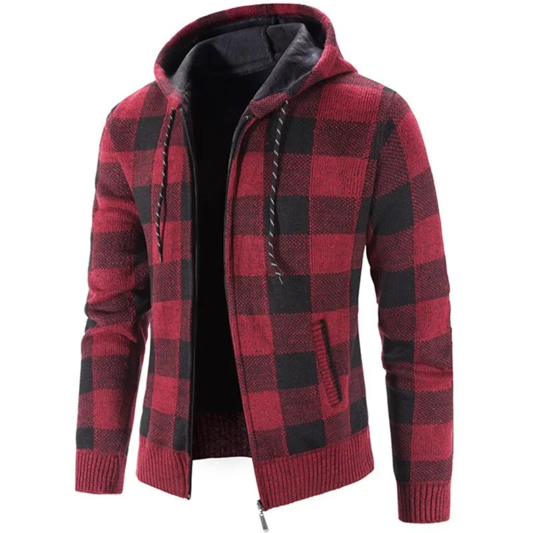 Gevoerd heren vest met capuchon en ruitpatroon