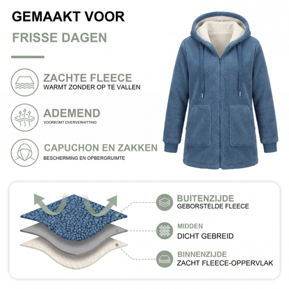 Teddy jas dames met capuchon en twee zakken