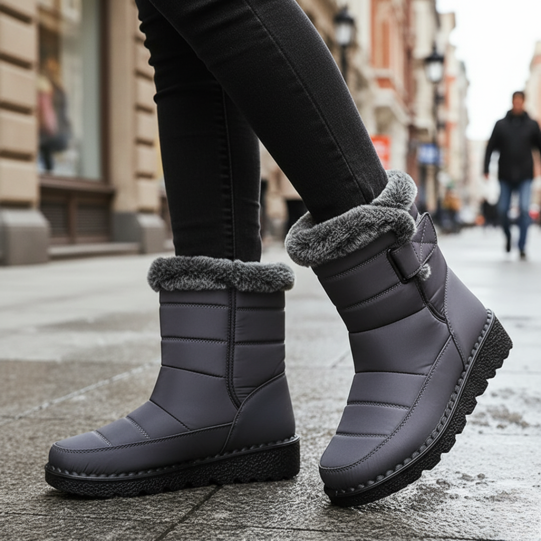 Snowboots Dames - Waterdicht met Pluche Voering - Instapper met Imitatiebont