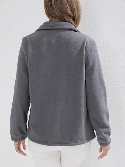 Grijze dames fleece jas met opstaande kraag