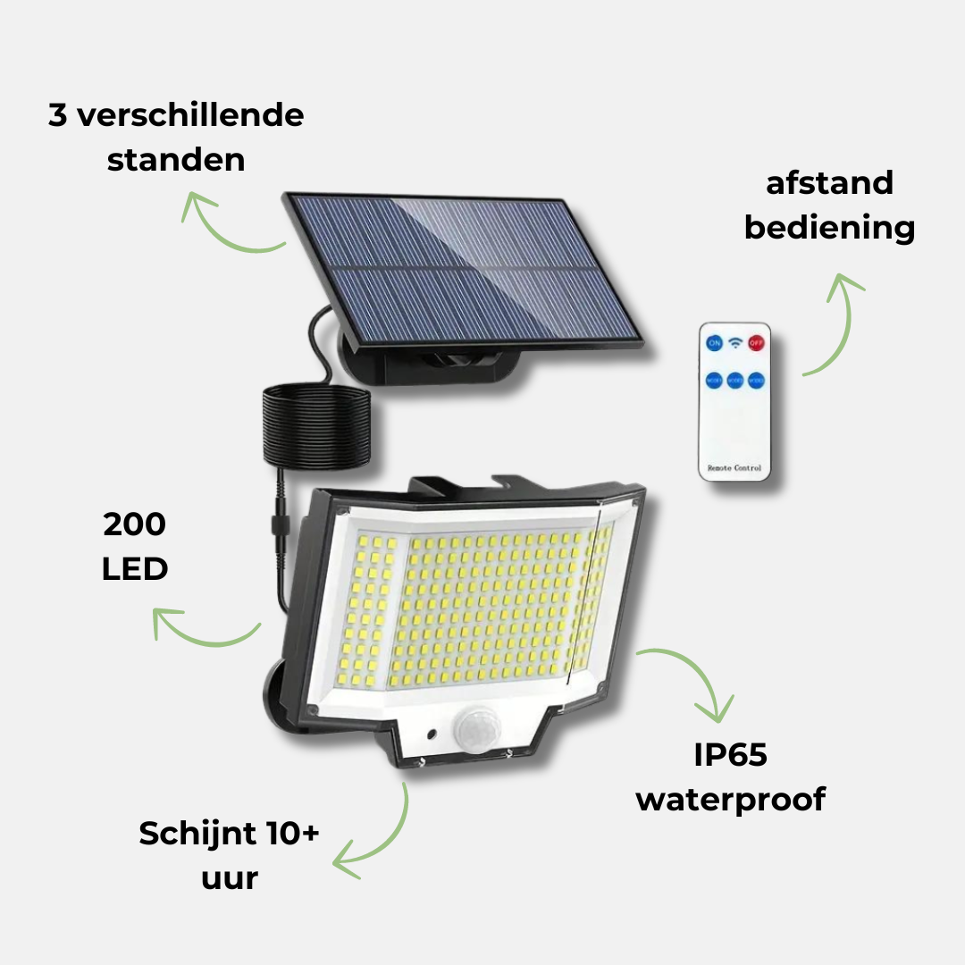 OutdoorHaven | Solar Buitenlamp met bewegingssensor - 200 LED