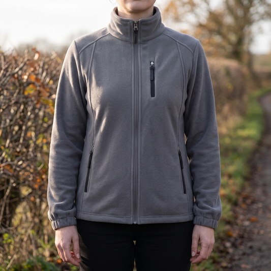 Grijze dames fleece jas met opstaande kraag