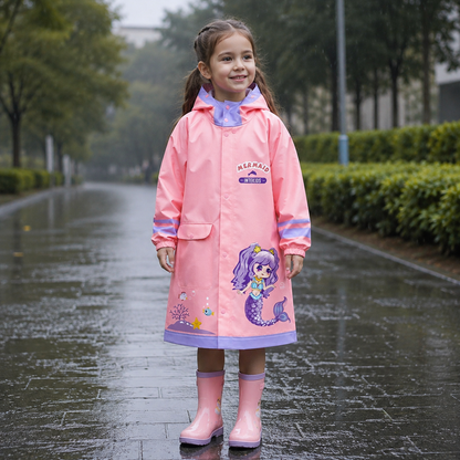 Regenjas Meisje - Roze met Print - Grote Kap met Schild