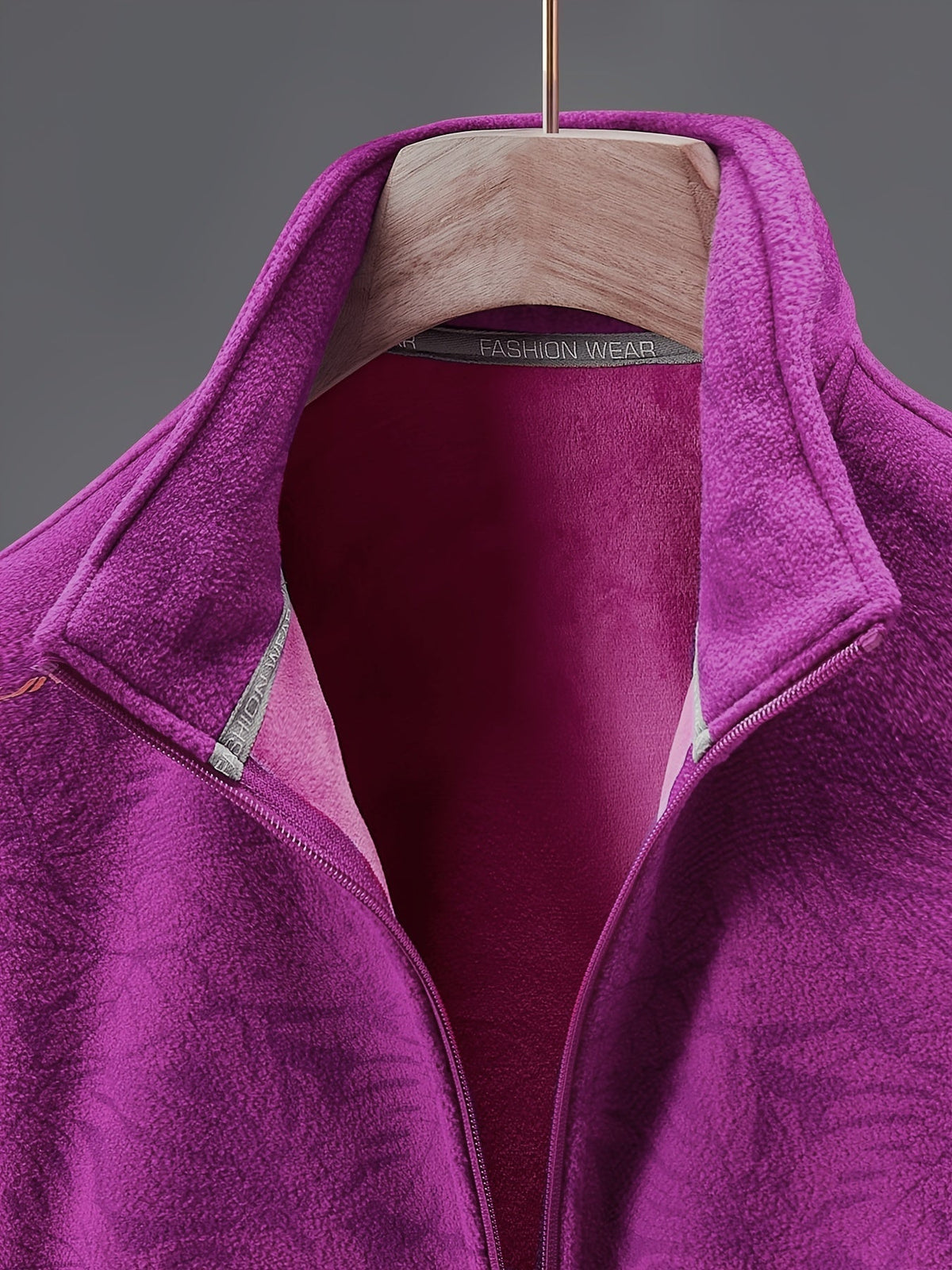 Dames fleece jas met opstaande kraag en bladprint