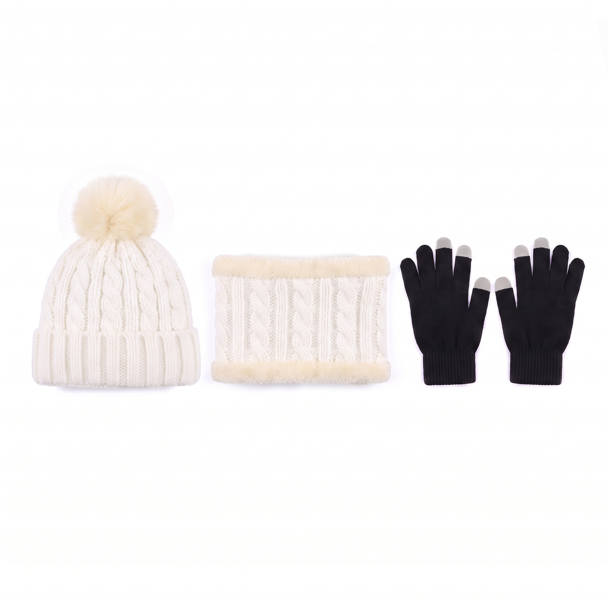 Muts Sjaal Handschoenen Set in Wit - studiofoto