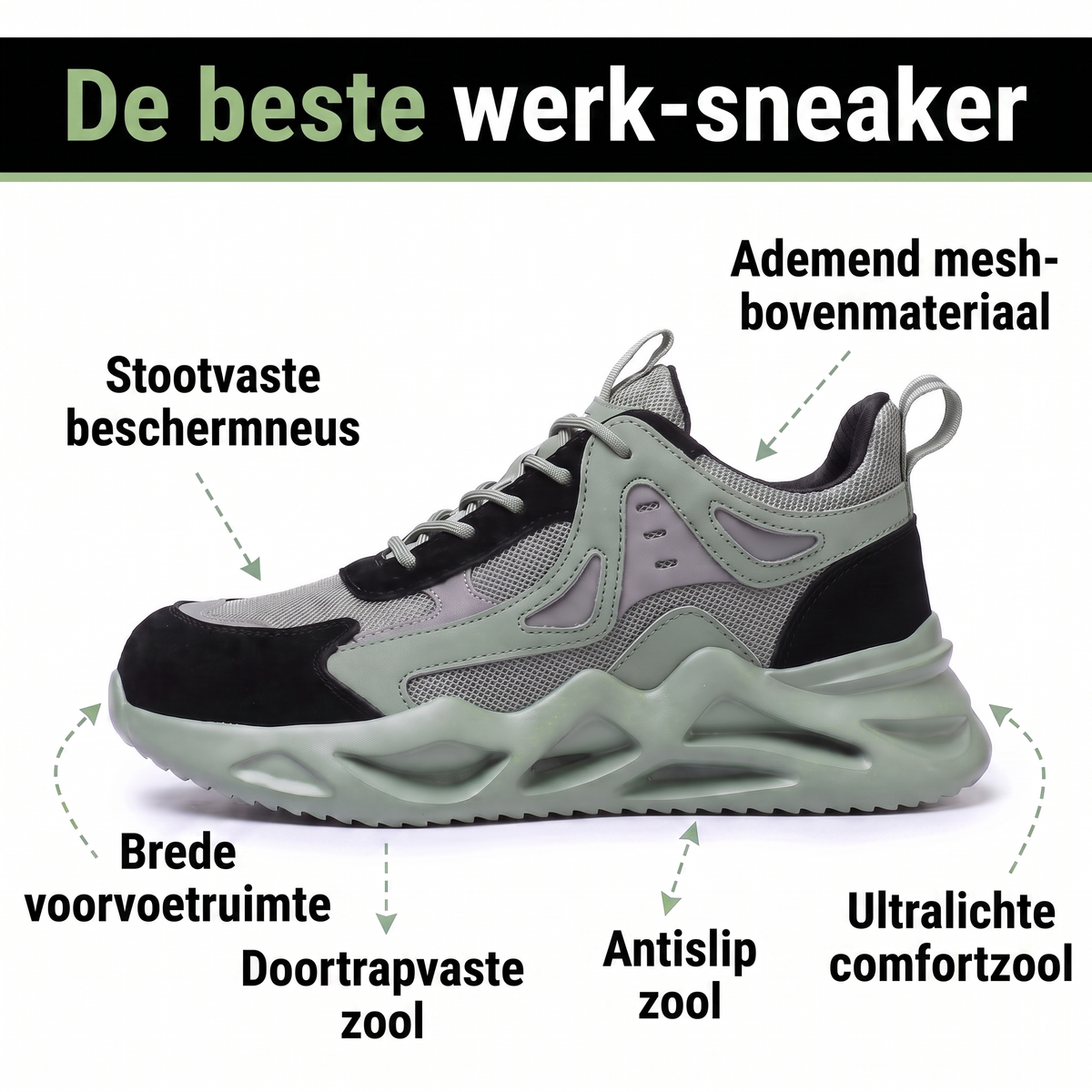 Werkschoenen Heren - Licht & Ademend - Antiperforatiezool