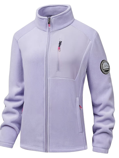 Dames fleece jas met opstaande kraag en drie ritszakken