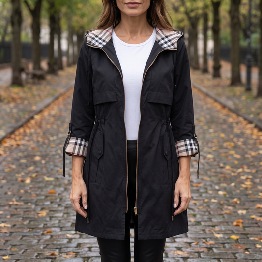 Tussenjas met capuchon voor dames, parka met geruite voering