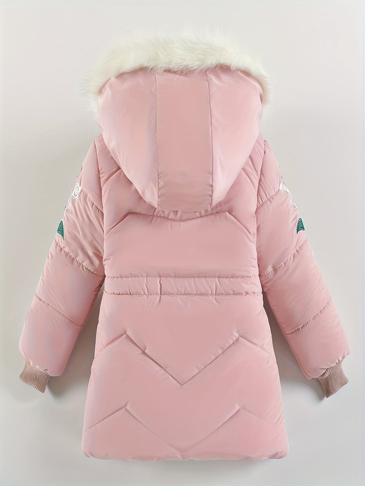 Meisjes winterjas parka met bontcapuchon in roze