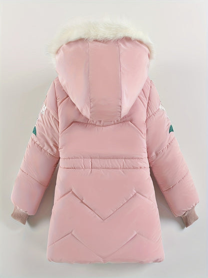 Meisjes winterjas parka met bontcapuchon in roze