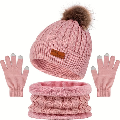 Wintermuts Dames met Pompon - 3-Delige Set - Nekwarmer en Handschoenen