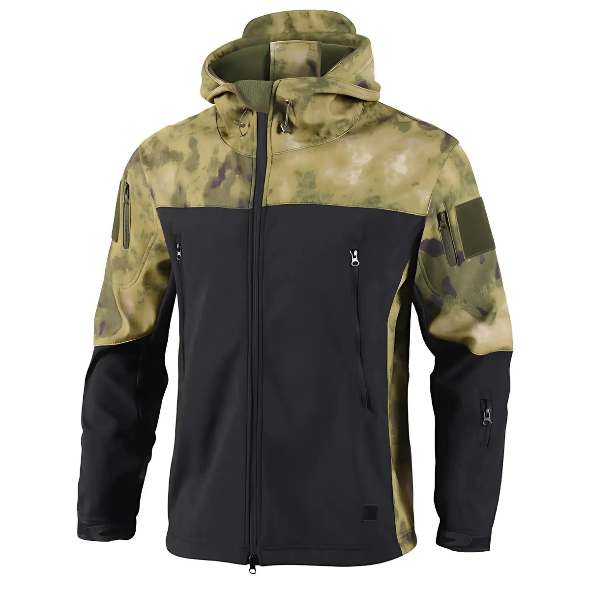 Gevoerde softshell jas heren met capuchon in camouflage