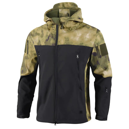 Gevoerde softshell jas heren met capuchon in camouflage