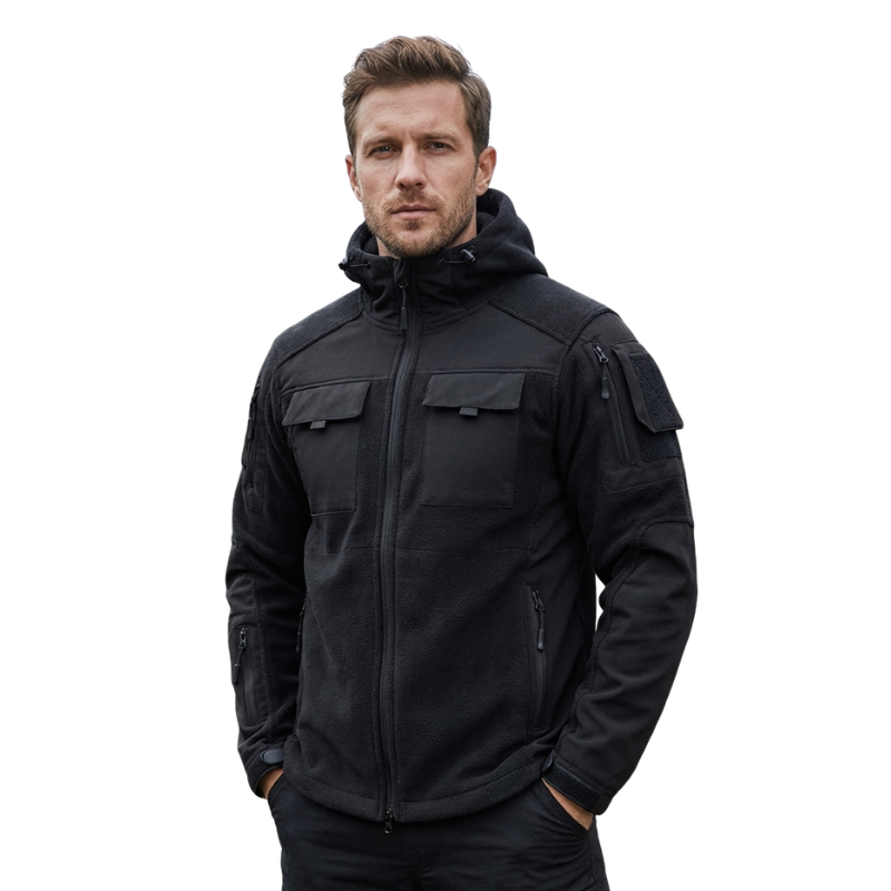 Heren fleecevest tactisch met capuchon in camouflage