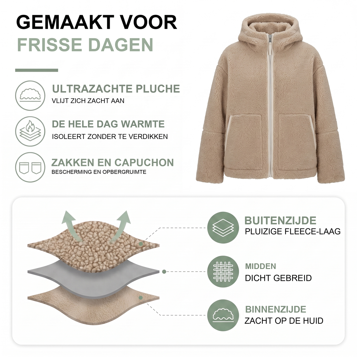 Teddy jas dames met opstaande kraag in het bruin