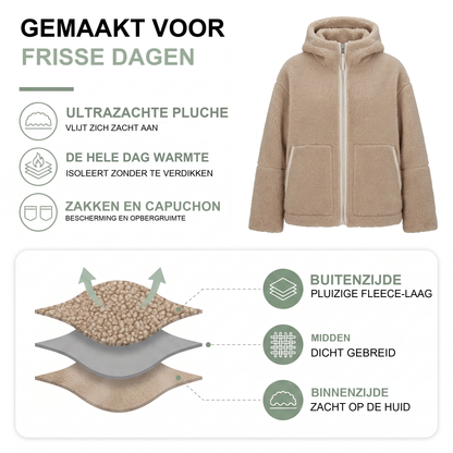 Teddy jas dames met opstaande kraag in het bruin