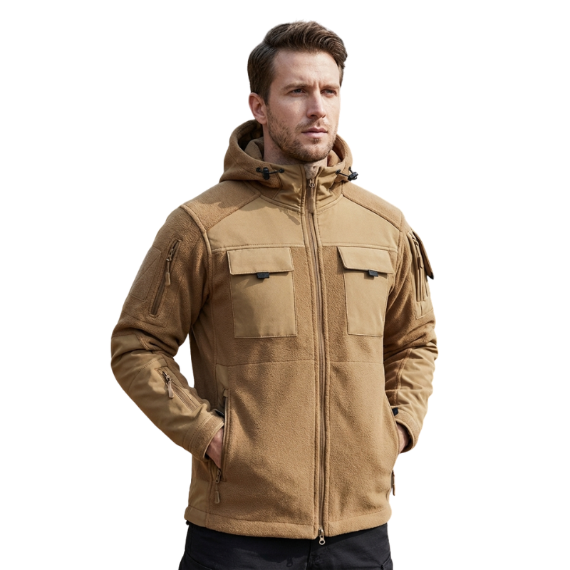 Heren fleecevest tactisch met capuchon in camouflage