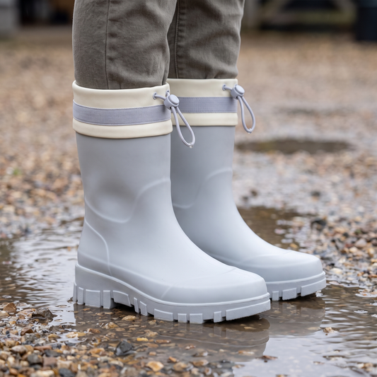 Waterdichte regenlaarzen dames met halfhoge schacht en plateauzool