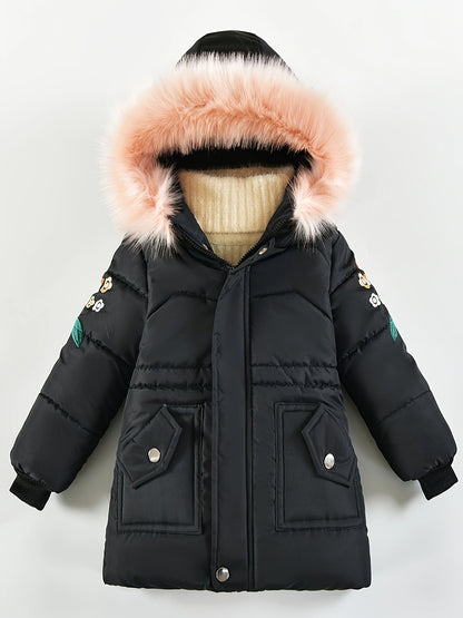Meisjes winterjas parka met bontcapuchon in roze