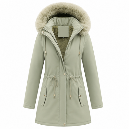 Parka dames met kunstbontcapuchon en waterdichte stof