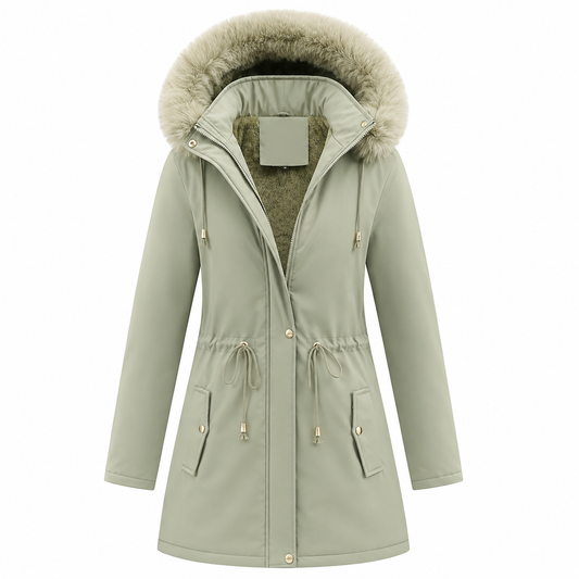 Parka dames met kunstbontcapuchon en waterdichte stof