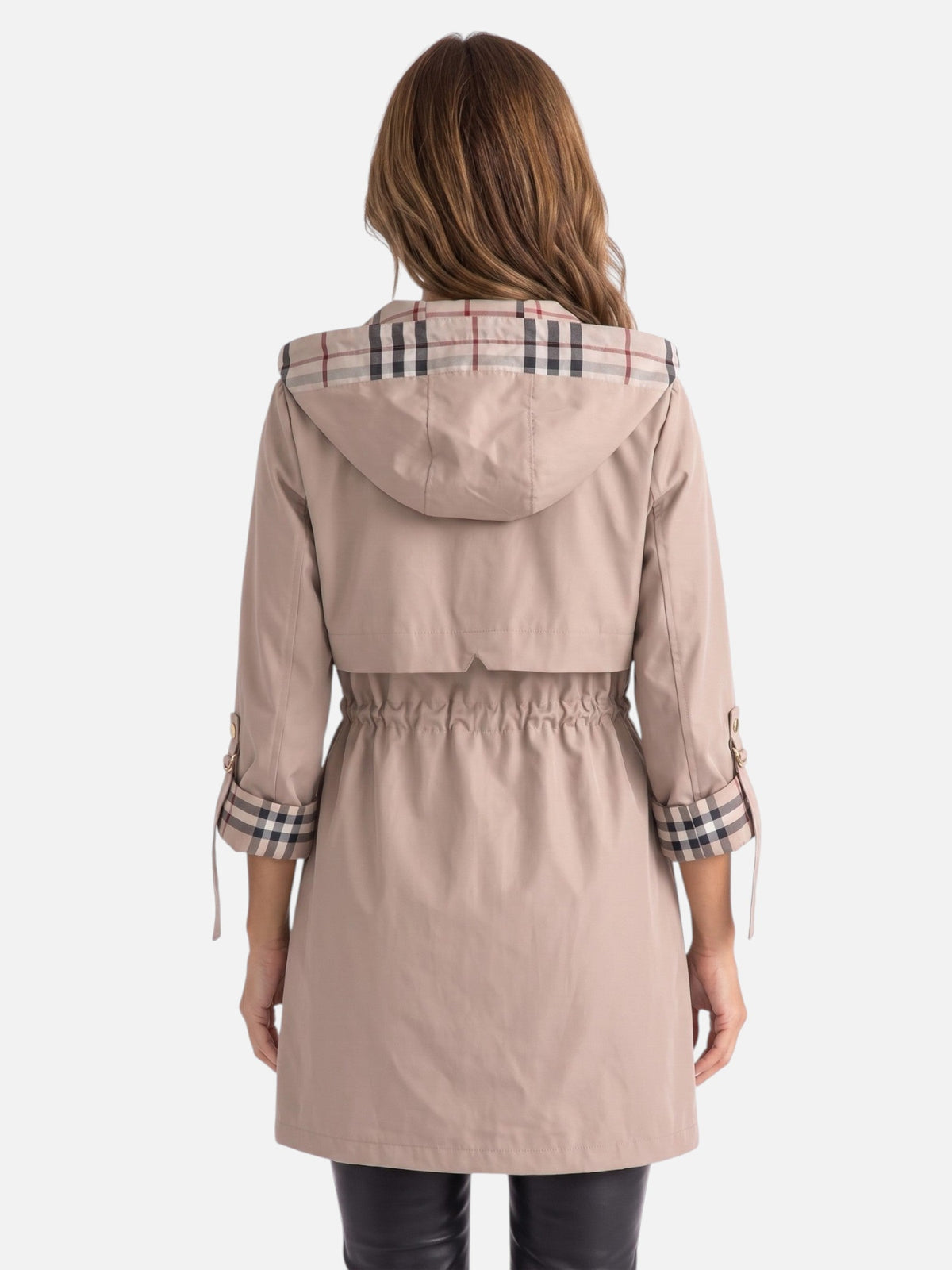 Tussenjas met capuchon voor dames, parka met geruite voering