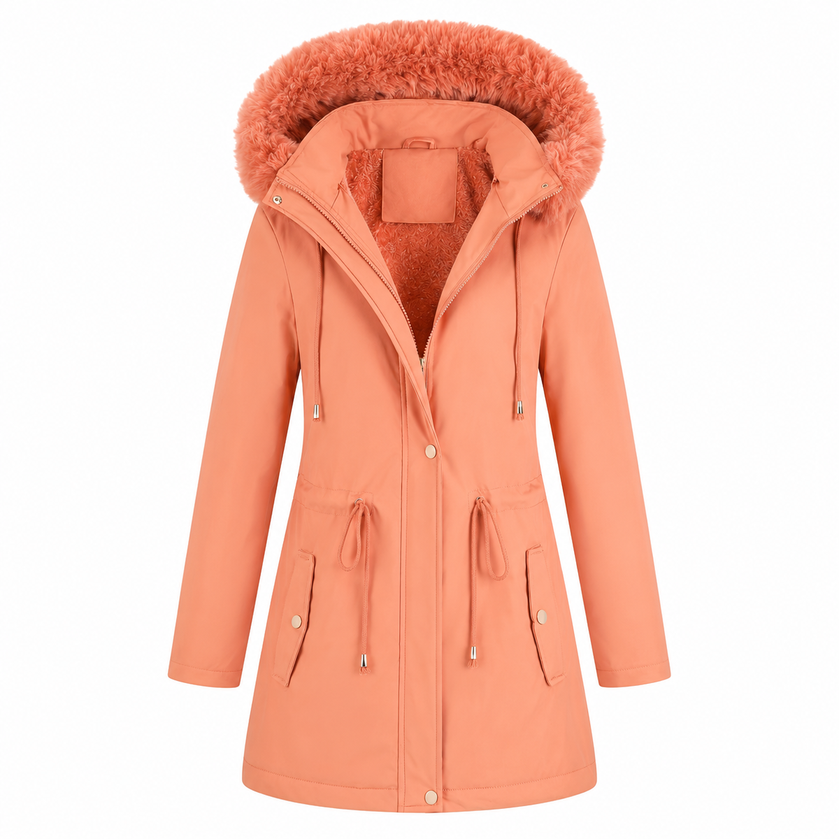 Parka dames met kunstbontcapuchon en waterdichte stof