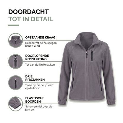 Grijze dames fleece jas met opstaande kraag