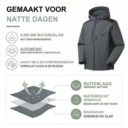 Hardshell jas voor heren, waterdicht en comprimeerbaar
