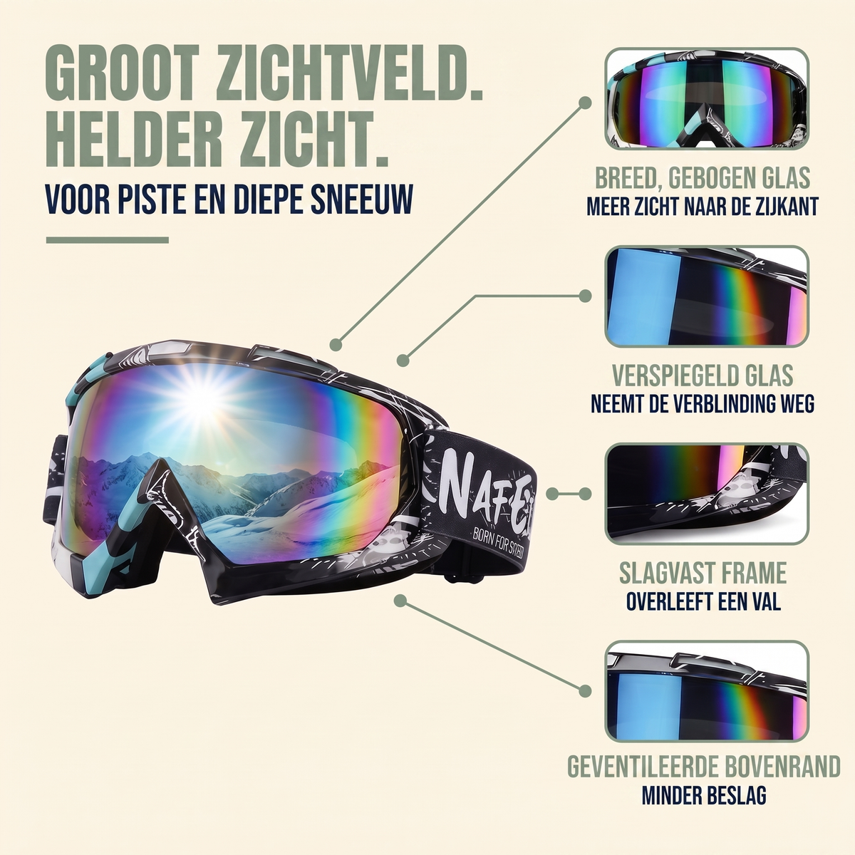Skibril - Groot Zichtveld - Gespiegeld - Unisex