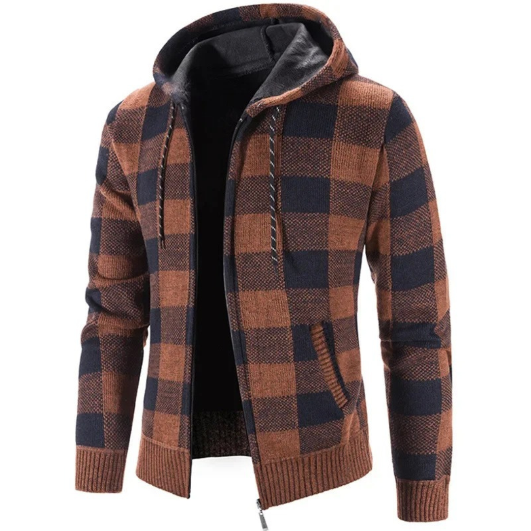 Gevoerd heren vest met capuchon en ruitpatroon