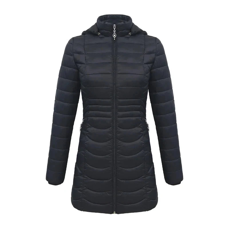 Lange dames winterjas met afneembare capuchon