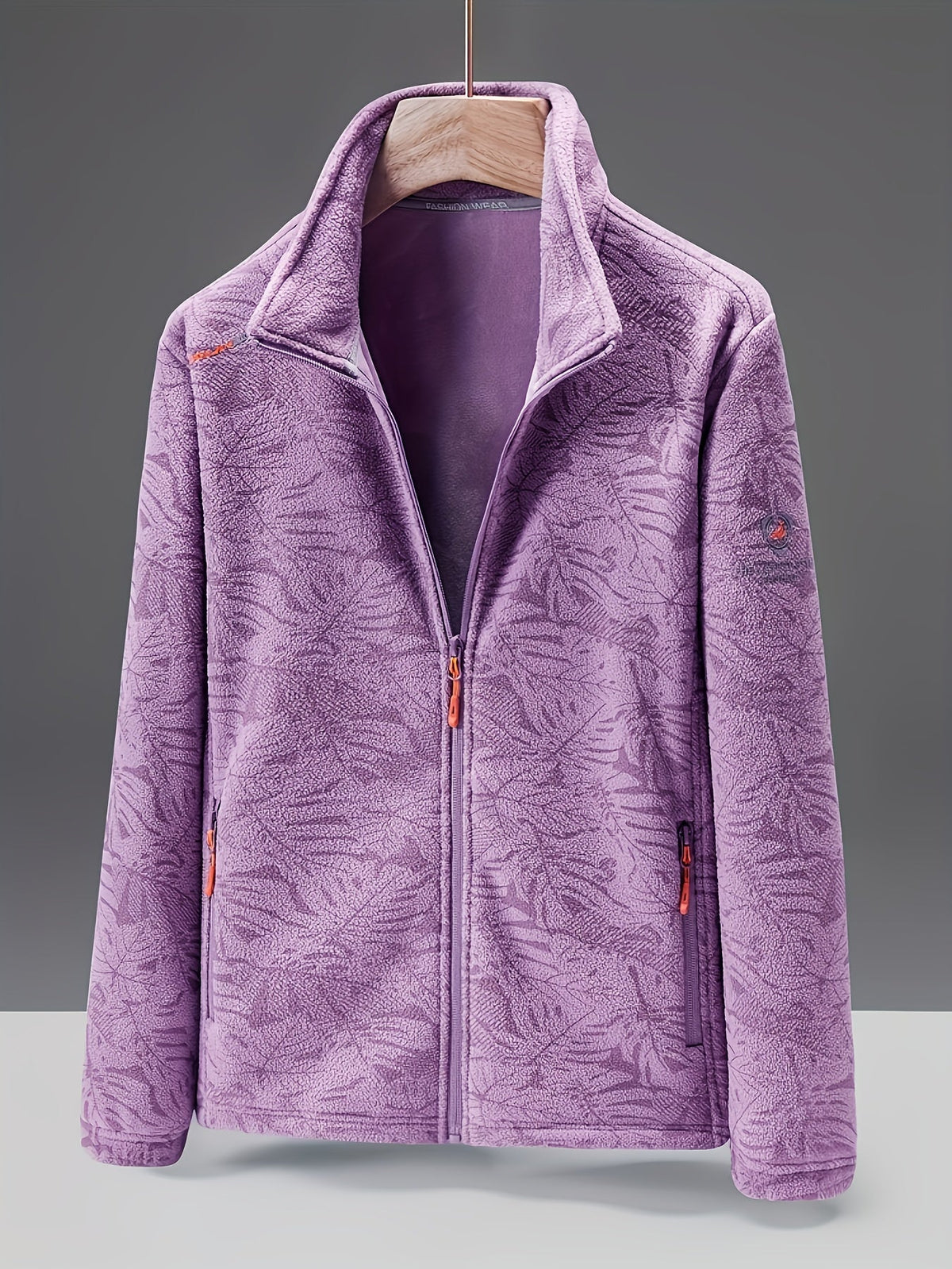 Dames fleece jas met opstaande kraag en bladprint