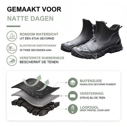 Korte heren regenlaarzen enkelhoog met elastische instap