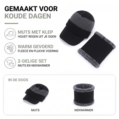 Wintermuts heren met klep en pluche gevoerde nekwarmer, 2-delige set met kenmerken