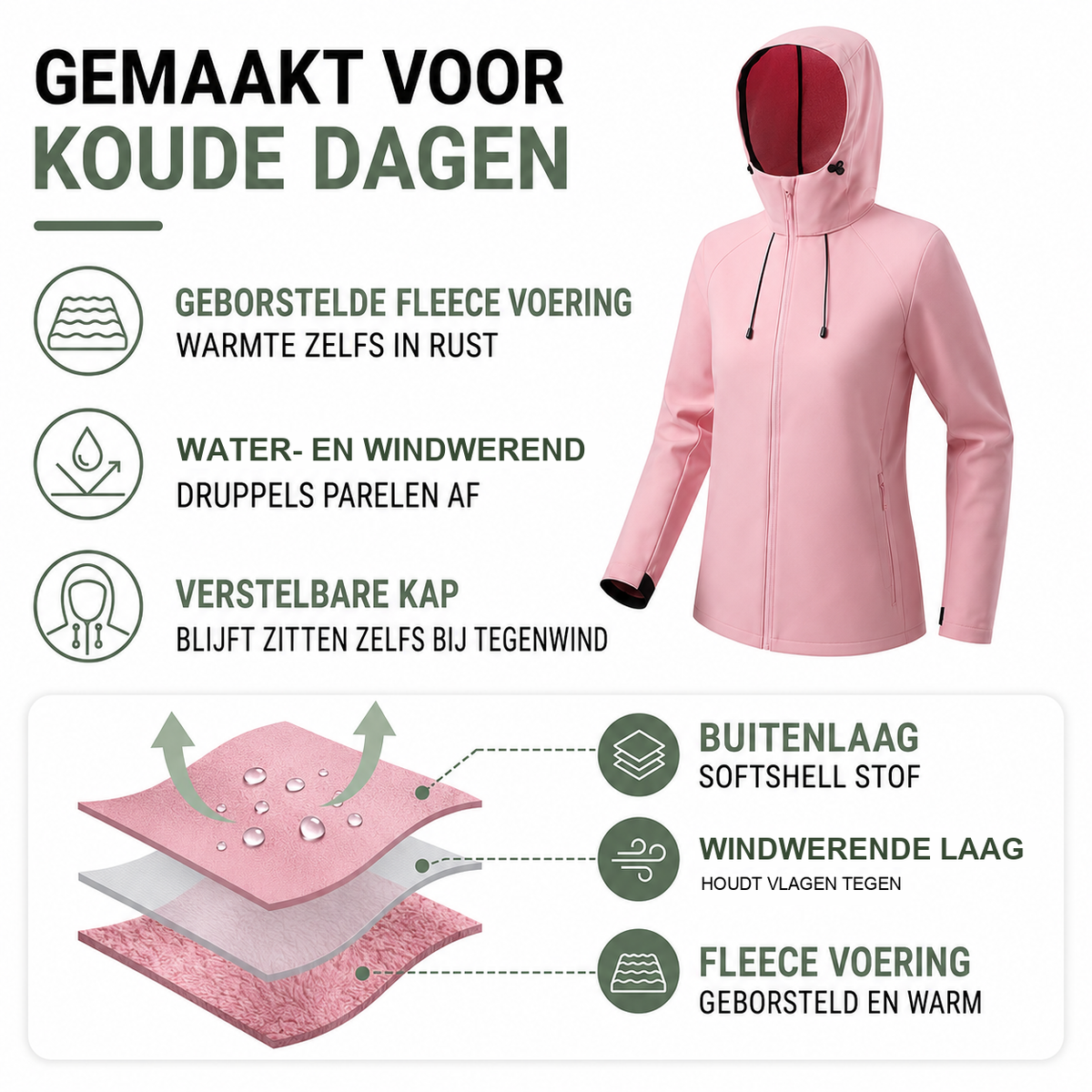 Gevoerde Softshell Jas Dames - Capuchon - Waterdicht