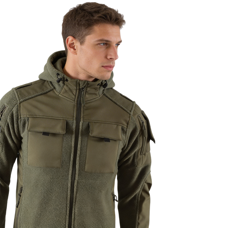 Heren fleecevest tactisch met capuchon in camouflage