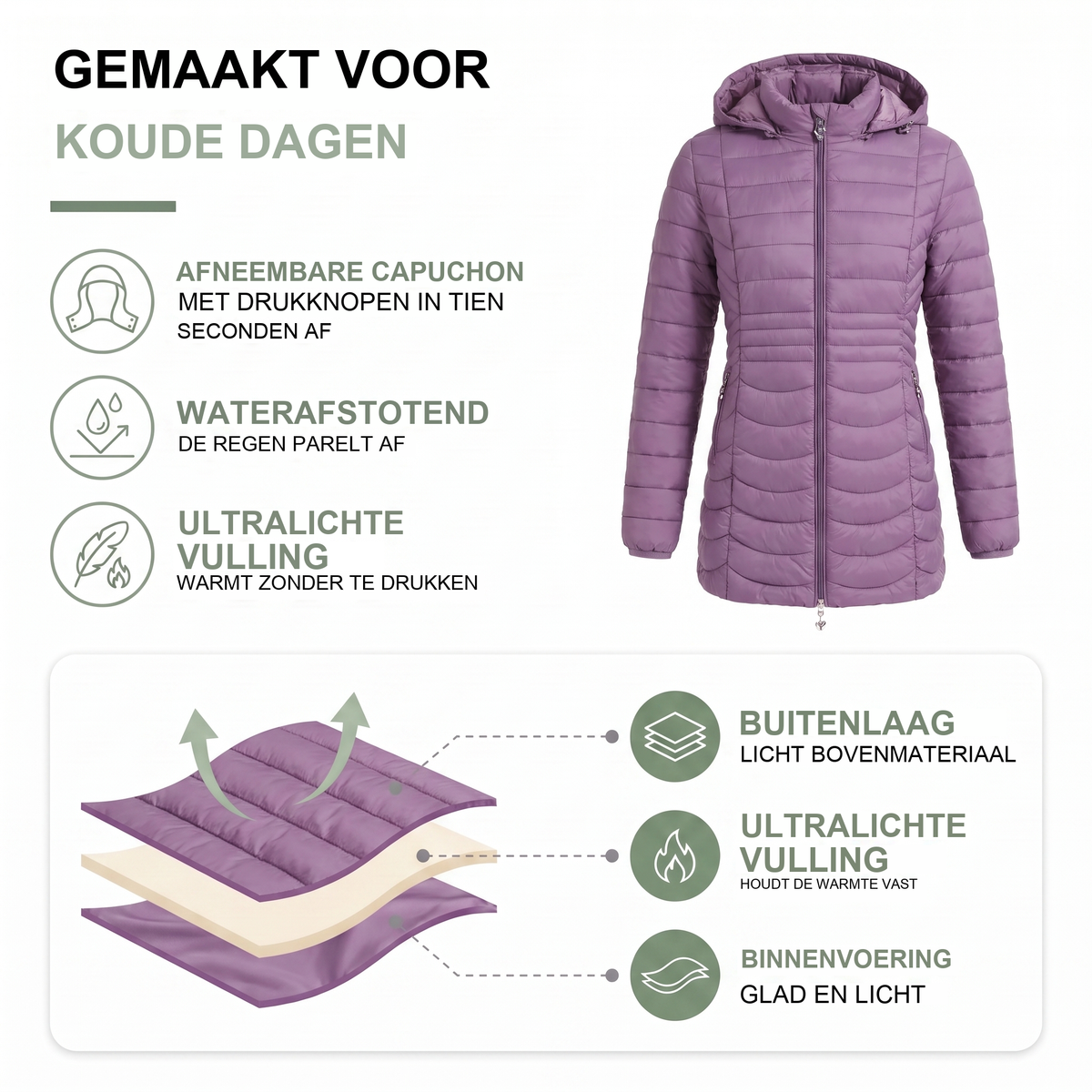 Lange dames winterjas met afneembare capuchon