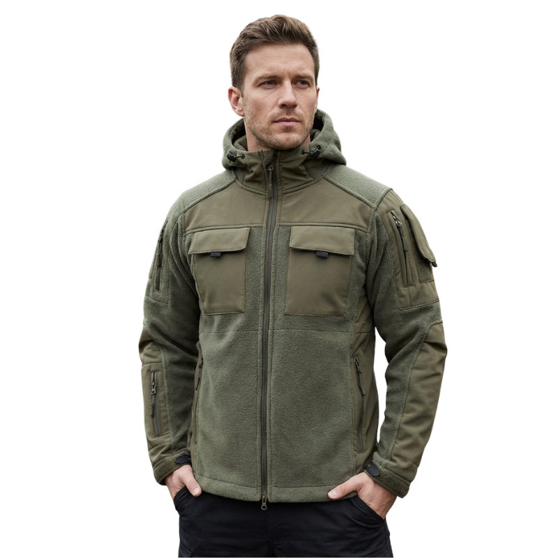 Heren fleecevest tactisch met capuchon in camouflage