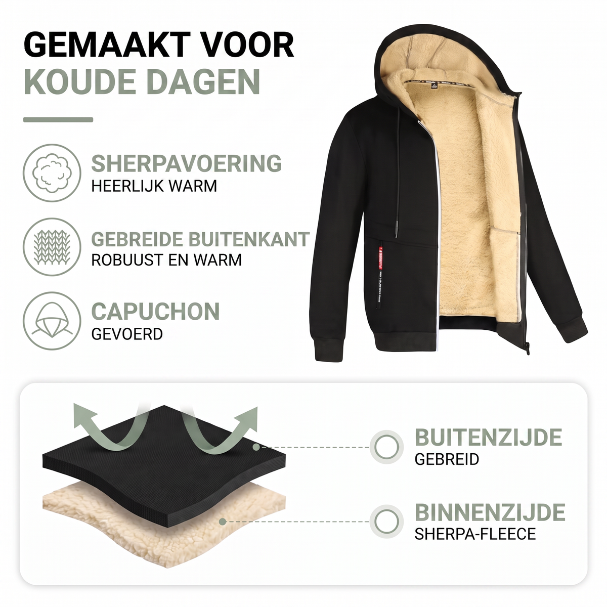 Vest Met Capuchon Heren - Rits - Sherpa Voering