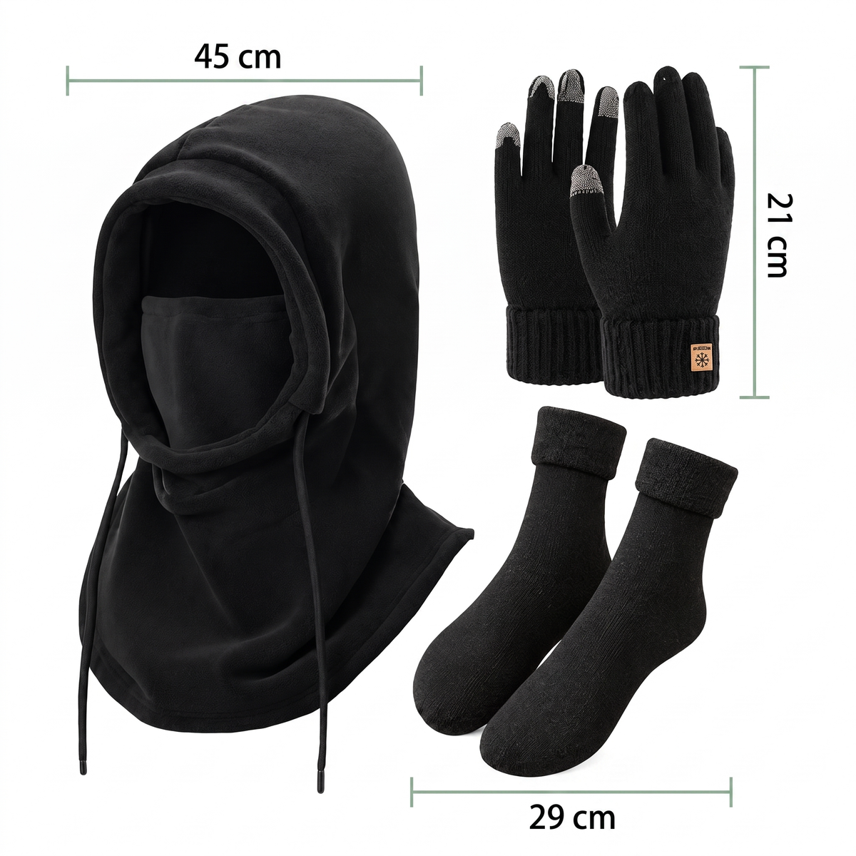 Bivakmuts Handschoenen Sokken Set - Fleece Gevoerd - 3-in-1