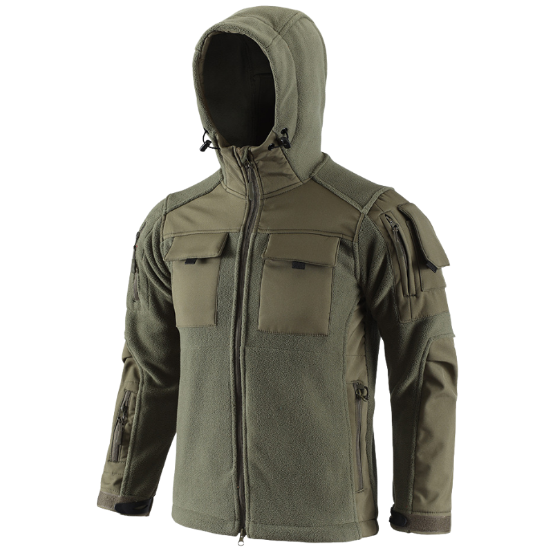 Heren fleecevest tactisch met capuchon in camouflage