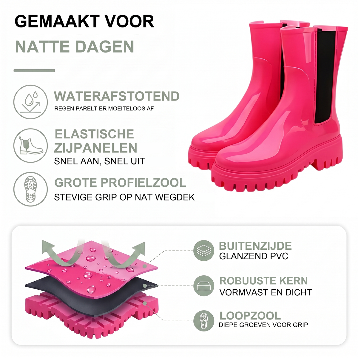 Hippe regenlaarzen dames in glanzende Chelsea-stijl, waterafstotend