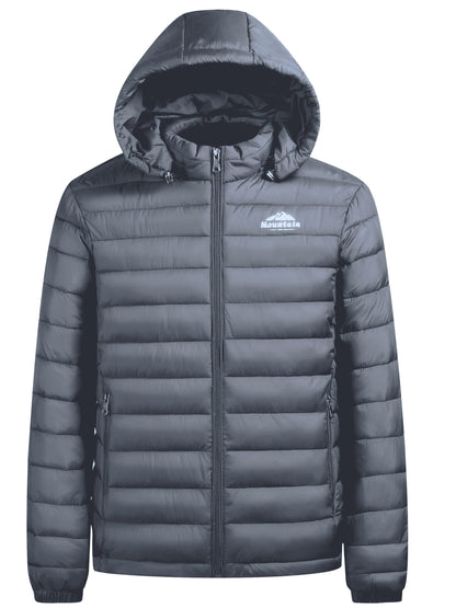 Heren winterjas met capuchon, gewatteerd in het zwart