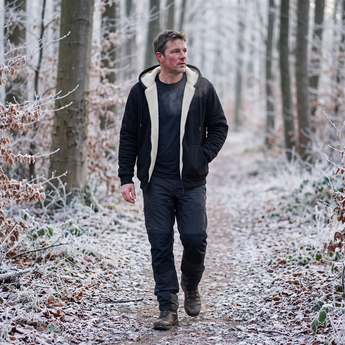 Fleecevest Heren met Capuchon – gedragen in de winter